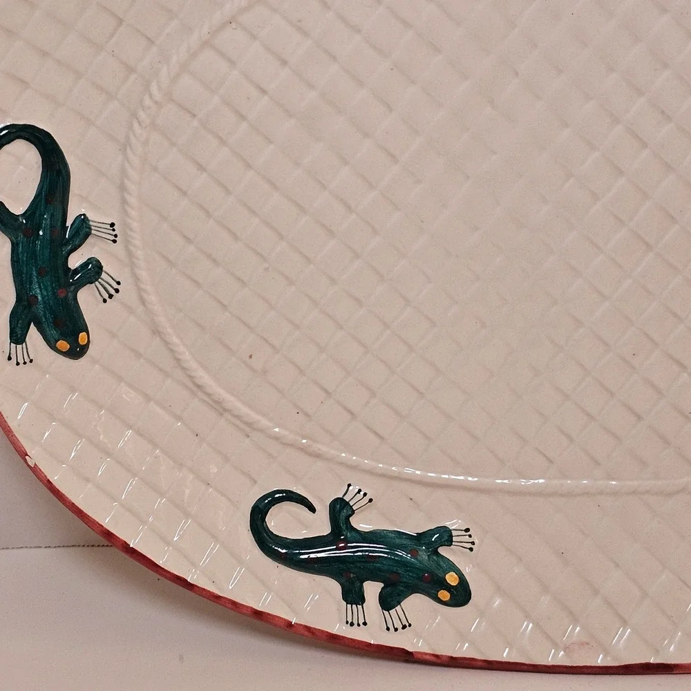 Vintage 90s OCI Omnibus Lizard‎ Gecko Weave Ceramic Oval Serving Platter 13 Inch